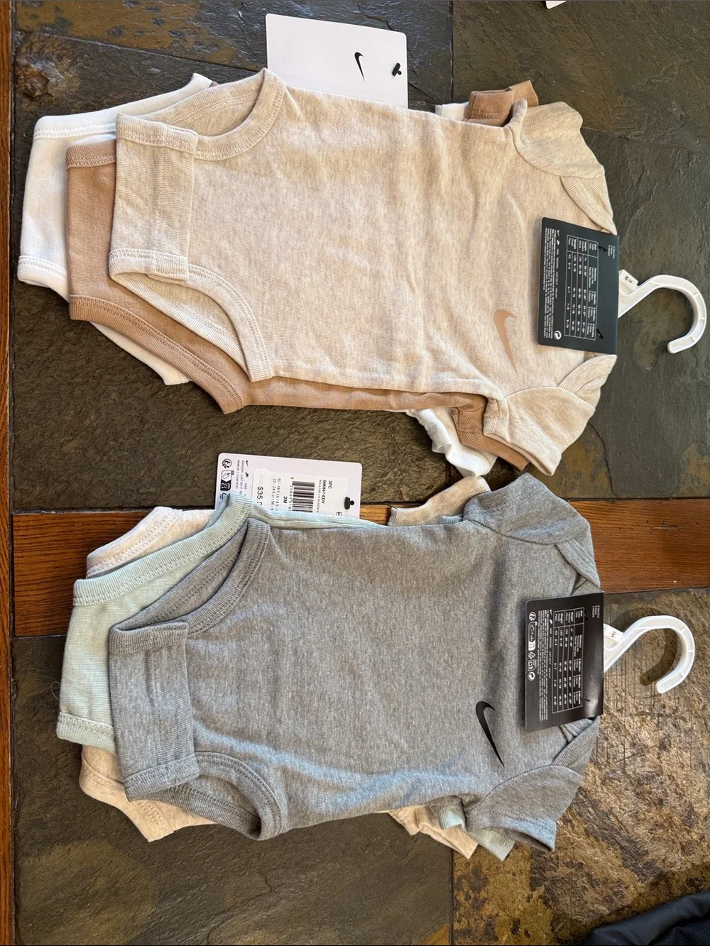 Nike Baby Short-Sleeve One-Piece Bodysuits White & Heather Beige 2 set of 3pack
